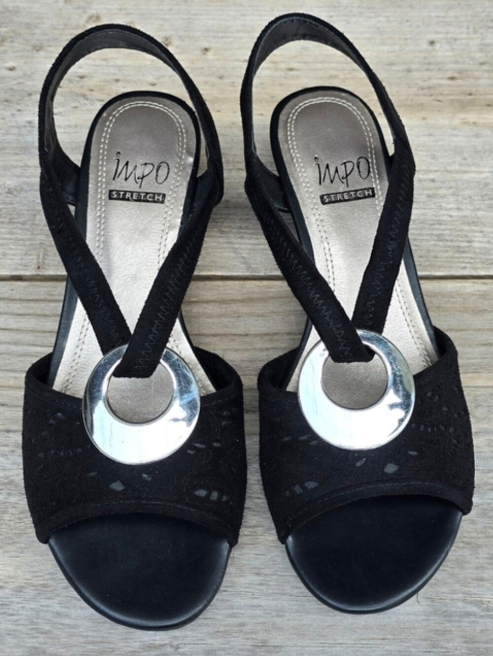 Impo Stretch Ramona Y2K Minimalist Glam Slingback Comfort Wedge Sandal 7M